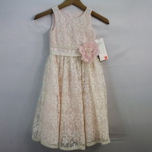 US ANGELS FLOWER GIRL DRESS IVORY LACE OVER PINK 4